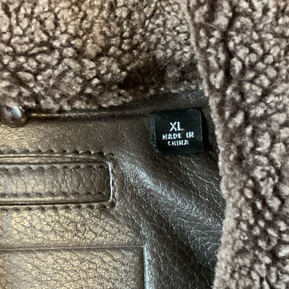 Roundtree & Yorke Lamb Skin Leather Jacket SZ XL Flight Fur Pilot Aviator Brown - Picture 14 of 16